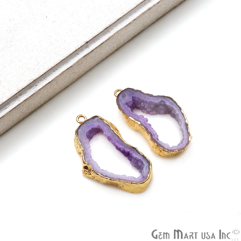 Rings with pave-set gemstones for brilliance -Agate Slice 15x29mm Organic  Gold Electroplated Gemstone Earring Connector 1 Pair