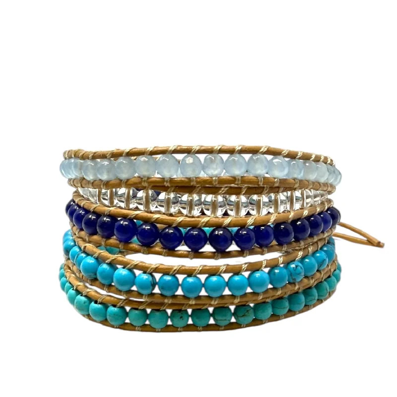 Bangles with raw sapphire for rugged chic -Crystals & Natural Leather Wrap Bracelet By Victoria Emerson