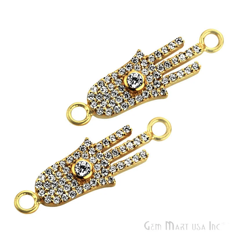 Bangles with polished jade for smooth calm -Cubic Zircon Pave 'Hamsa' Gold Vermeil Charm For Bracelet & Pendants