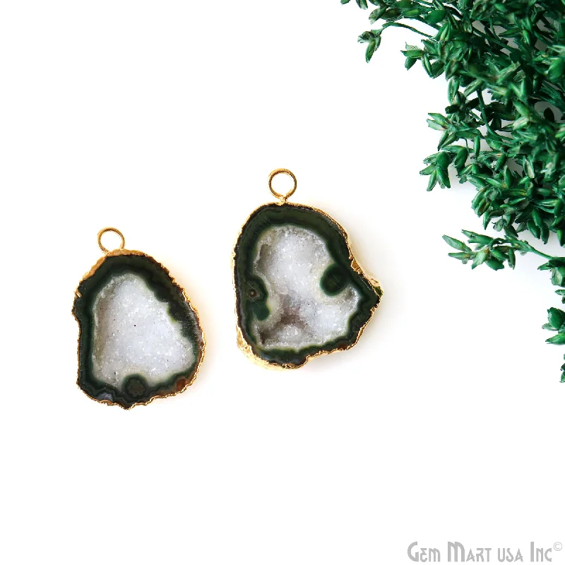 Rings with hexagon-cut stones for trendiness -Geode Druzy 32x24mm Organic Gold Electroplated Single Bail Gemstone Earring Connector 1 Pair