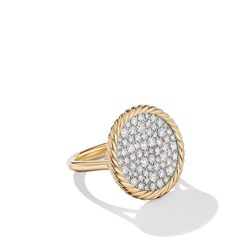 Rings with etched floral bands for detail -DY Elements Ring in 18K Yellow Gold with Pavé Diamonds