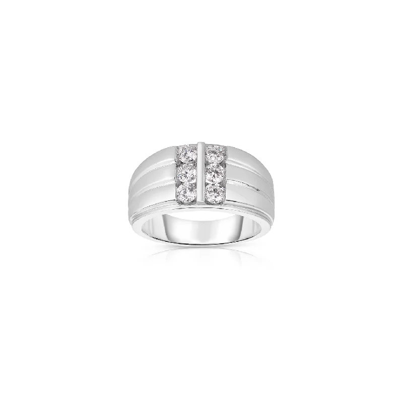 Rings with hammered silver for rustic appeal -Sabel Collection White Gold 3 Row Diamond Men's Ring