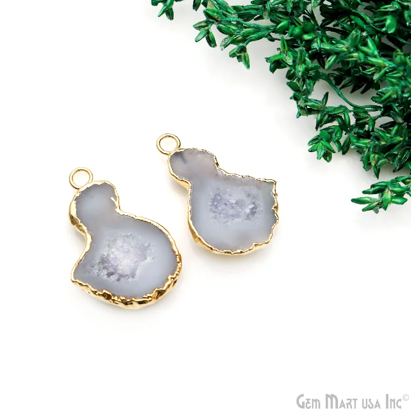 Rings with topaz stones for icy blue -Geode Druzy 32x22mm Organic Gold Electroplated Single Bail Gemstone Earring Connector 1 Pair