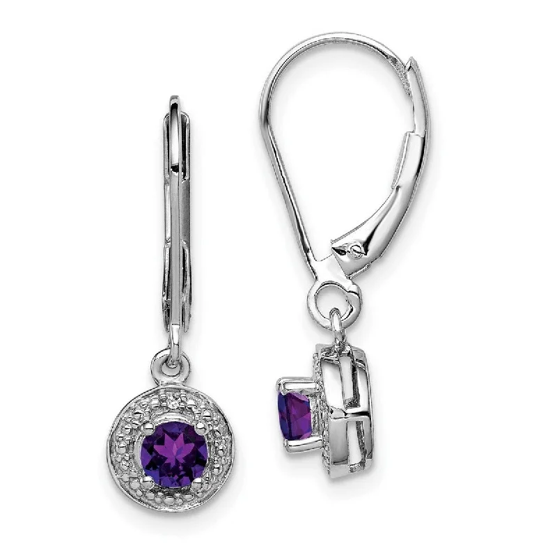 Drop Earrings with Wave Designs -Curata 925 Sterling Silver Dangle Polished Leverback Diamond and Amethyst Earrings - 26x7mm Wide