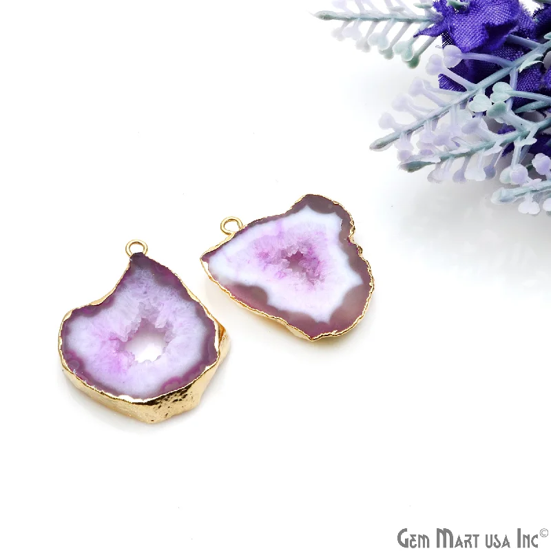 Rings with etched floral bands for detail -Agate Slice 22x27mm Organic  Gold Electroplated Gemstone Earring Connector 1 Pair