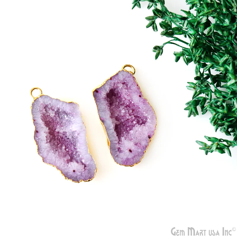 Rings with delicate filigree sapphire settings -Geode Druzy 37x19mm Organic Gold Electroplated Single Bail Gemstone Earring Connector 1 Pair