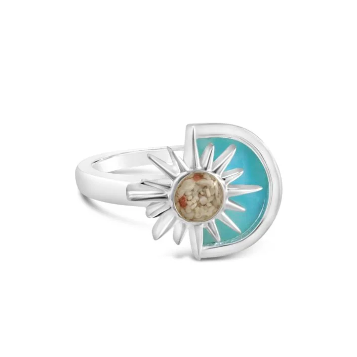 Rings with tiger eye bands for warmth -Sun Splash Ring Larimar and Sand