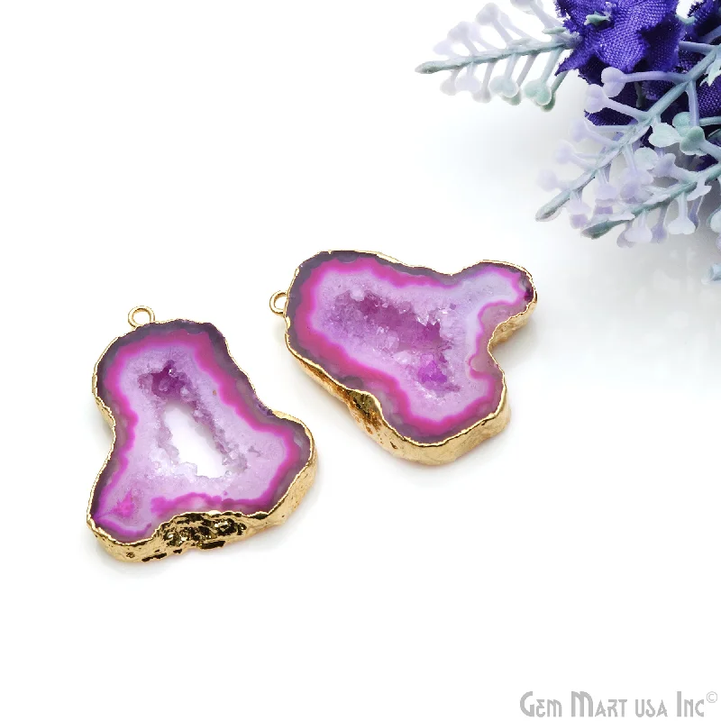 Rings with floral amethyst for romantic touch -Agate Slice 29x32mm Organic  Gold Electroplated Gemstone Earring Connector 1 Pair