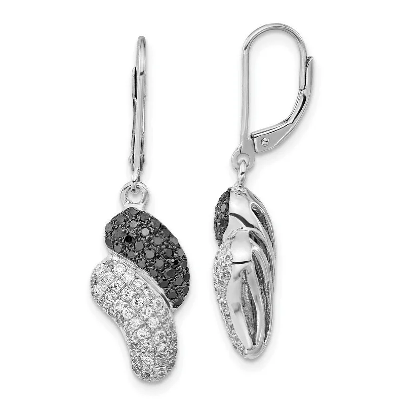 Drop Earrings with Etched Designs -Curata 925 Sterling Silver and CZ Cubic Zirconia Leverback Earrings - 36x10mm Wide