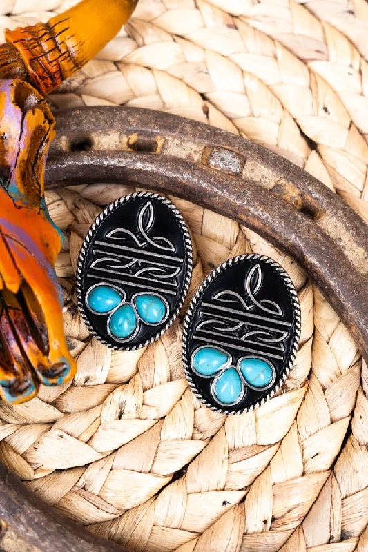 Drop Earrings for Christmas Party -TIPI Western Detail Turquoise Silvertonel Oval Earrings