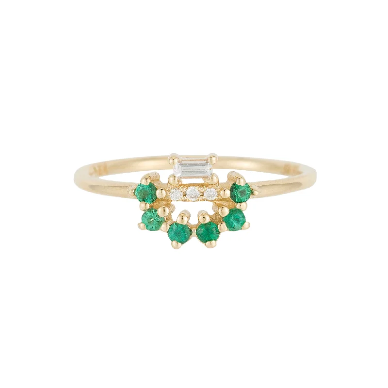 Minimalist rings with tiny diamond dot accents -Baguette Arch Emerald Ring