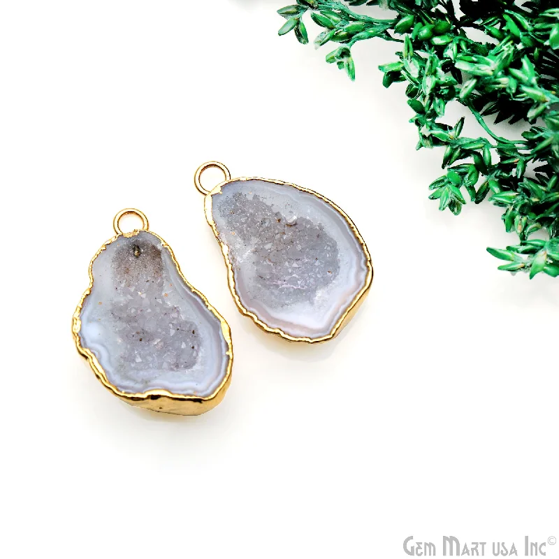 Rings with floral halo diamond arrangements -Geode Druzy 31x18mm Organic Gold Electroplated Single Bail Gemstone Earring Connector 1 Pair