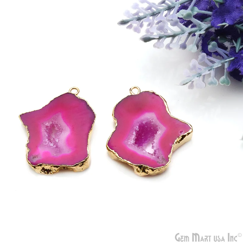 Rings with knot motifs for symbolic love -Agate Slice 24x30mm Organic  Gold Electroplated Gemstone Earring Connector 1 Pair