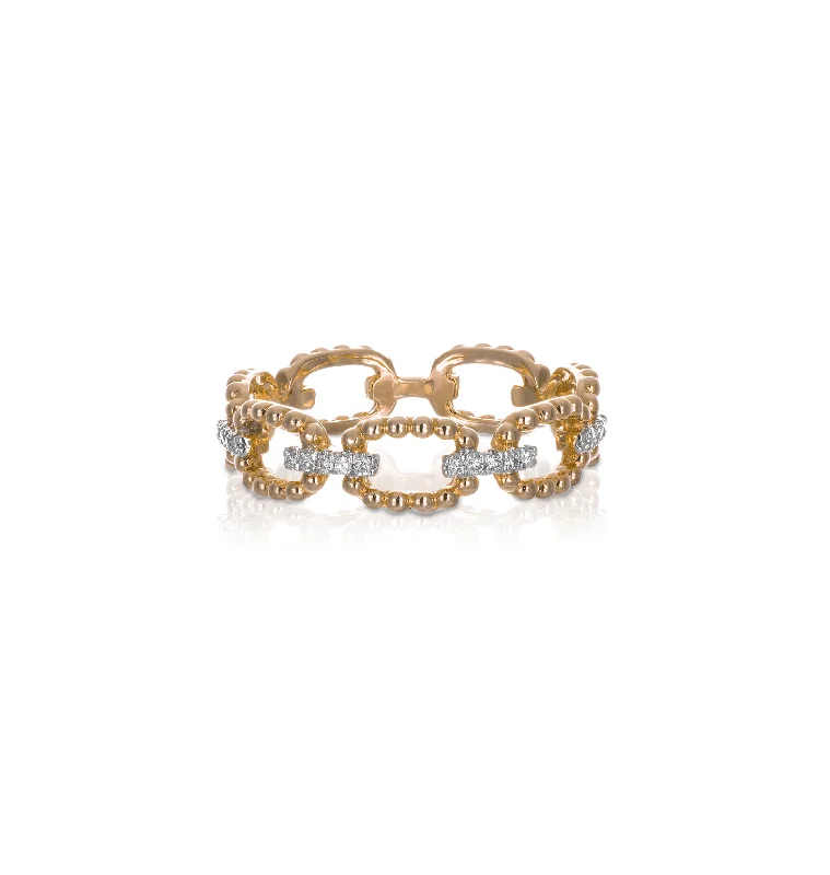 Rings with gothic-inspired skull motif details -Sabel Collection Yellow Gold Diamond Beaded Link Ring