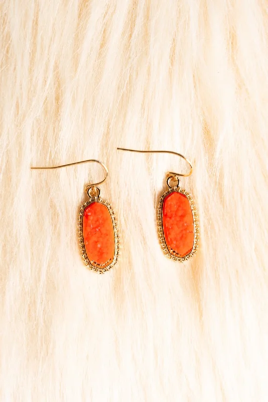 Drop Earrings for Office Wear -Anelise Light Neon Orange Druzy Earrings