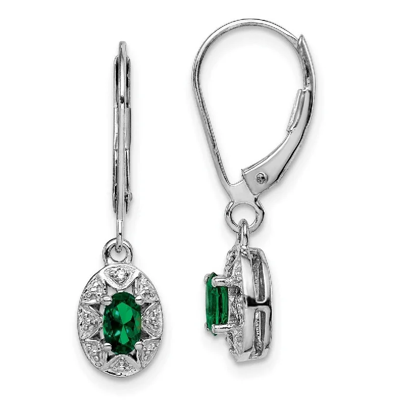 Large Drop Earrings for Statement -Curata 925 Sterling Silver Dangle Polished Leverback Diamond and Created Emerald Earrings - 26x7mm Wide