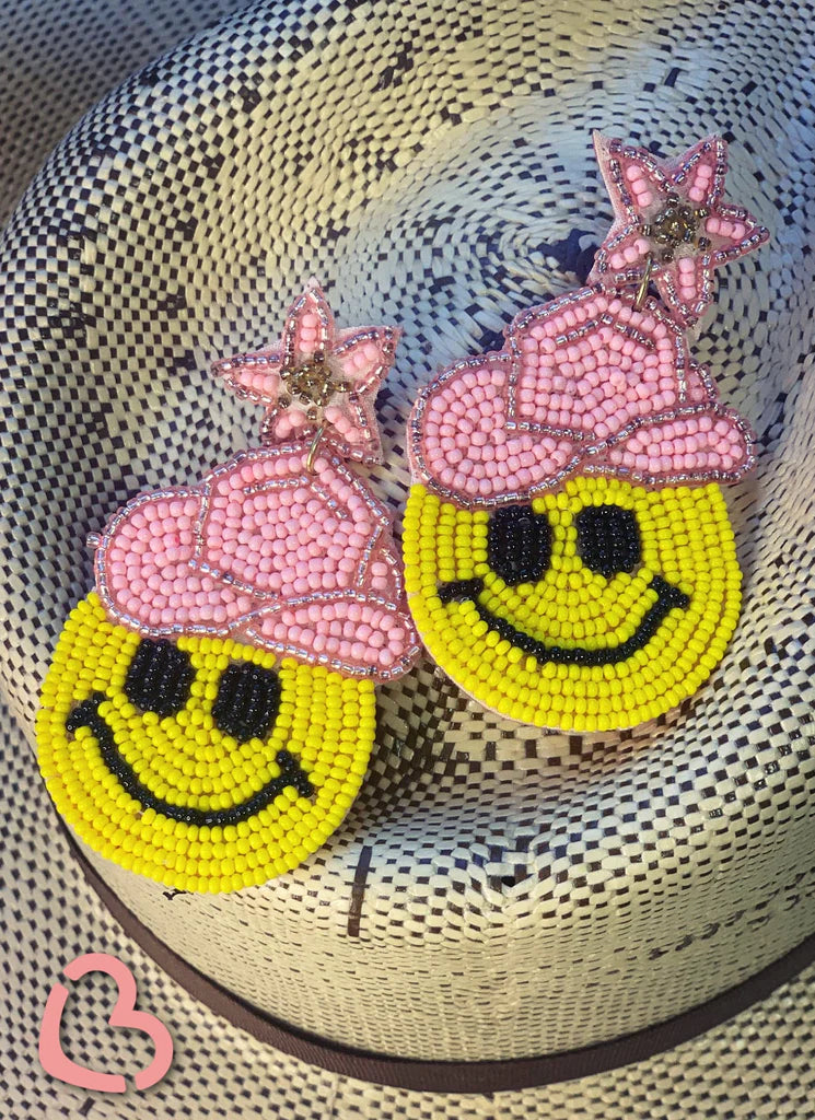 Round Drop Earrings for Classic -Cowgirl Emoji Beaded Earrings