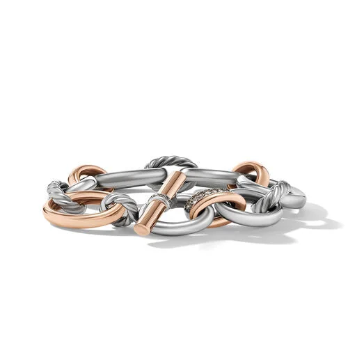 Bangles with twisted metal bands for flair -DY Mercer Melange Bracelet in Sterling Silver with 18K Rose Gold and Pavé Cognac Diamonds, Size Medium