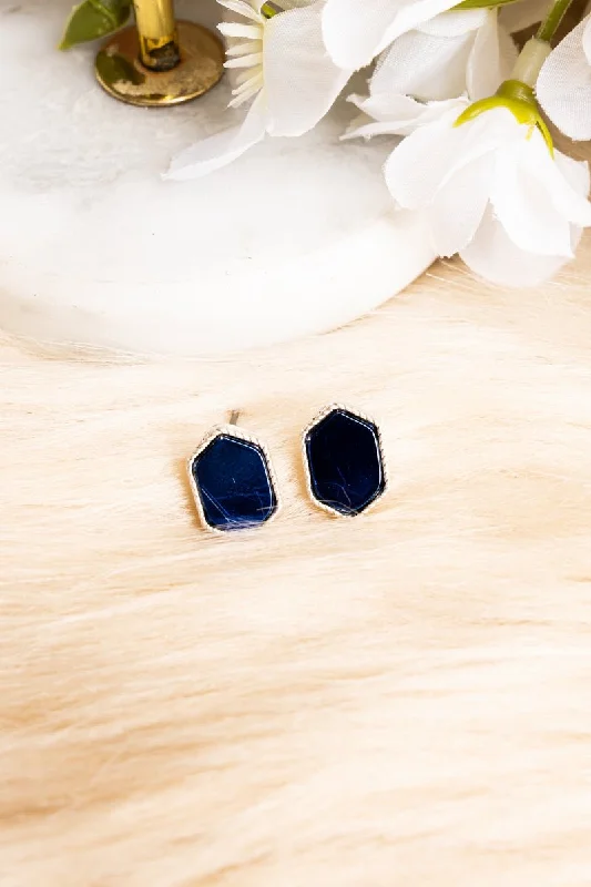 African Drop Earrings with Culture -Blue Sophia Silvertone Hexagon Earrings