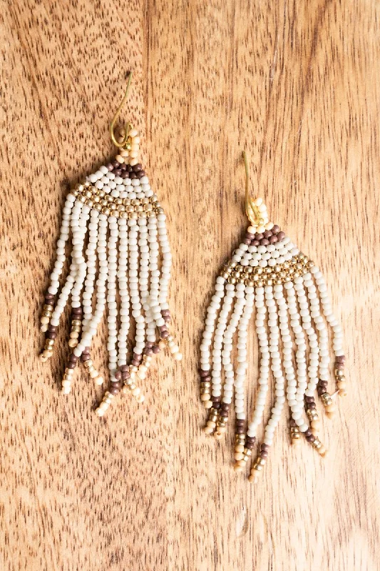 Drop Earrings for Work Attire -SALE! Corean Ivory Multi Seed Bead Earrings