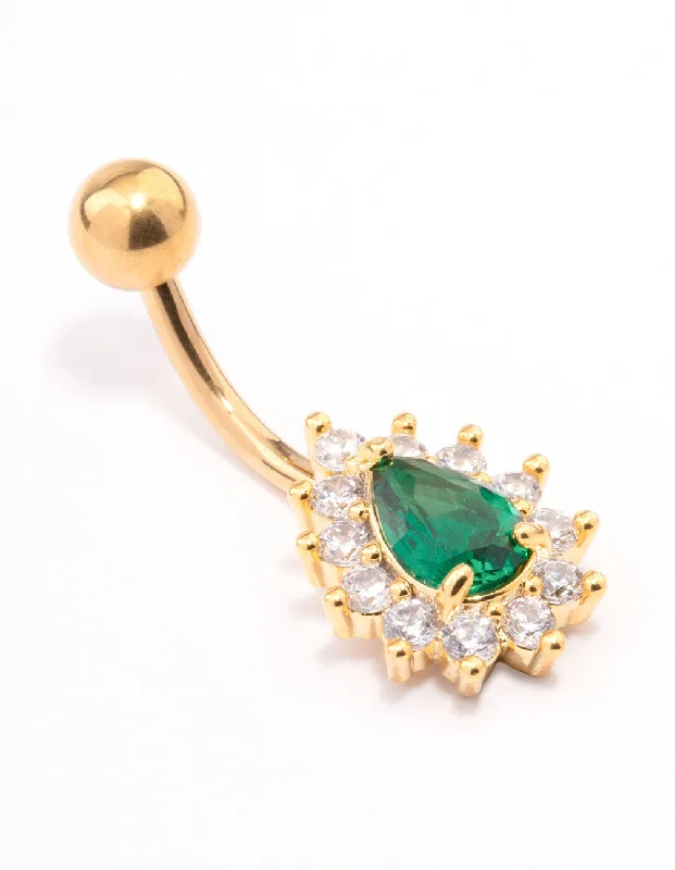 Rings with pave-set gemstones for brilliance -Gold Plated Surgical Steel Cubic Zirconia Spikey Pear Belly Ring