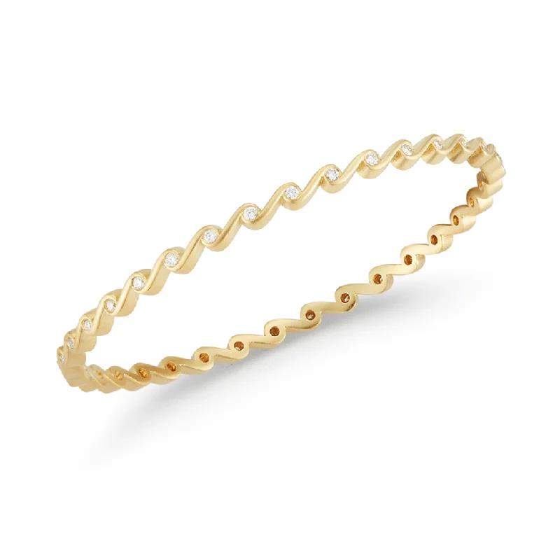 Bangles with engraved floral patterns for elegance -Contour Diamond and Yellow Gold Bangle Bracelet