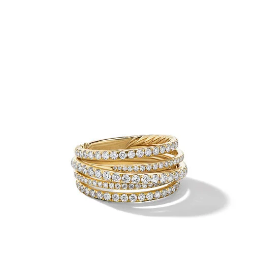 Rings with double bands for modern twist -Pavé Crossover Ring in 18K Yellow Gold with Diamonds, Size 7