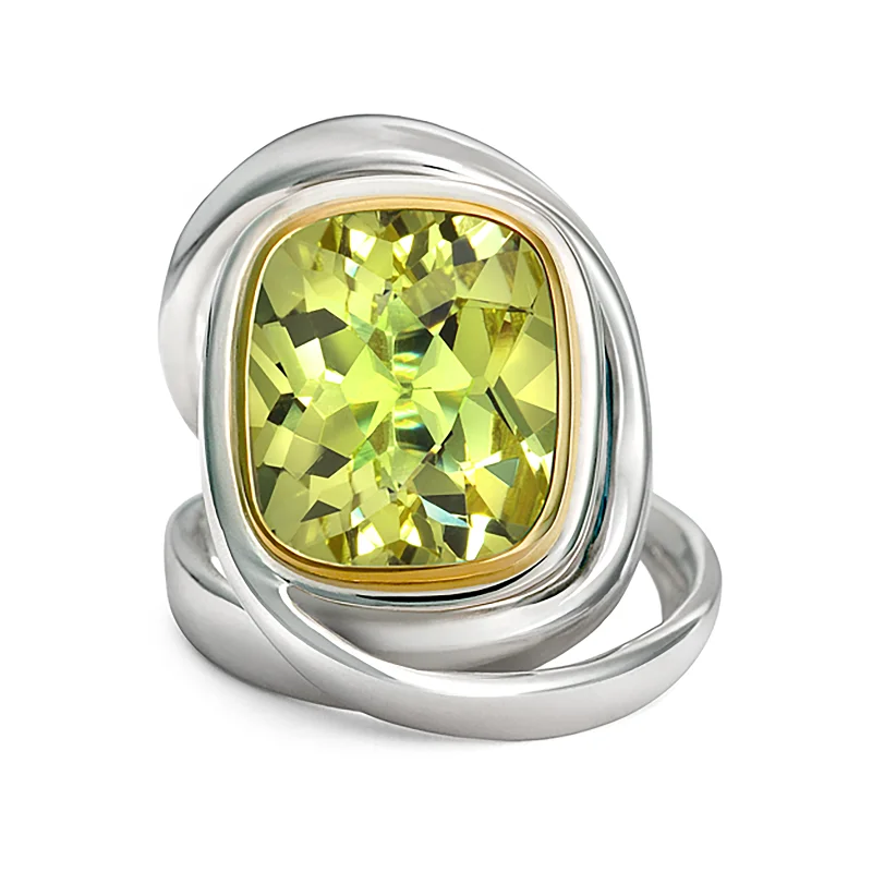 Rings with peridot gems for fresh green -Twizzle Lemon Quartz and Sterling Silver Wrap Ring