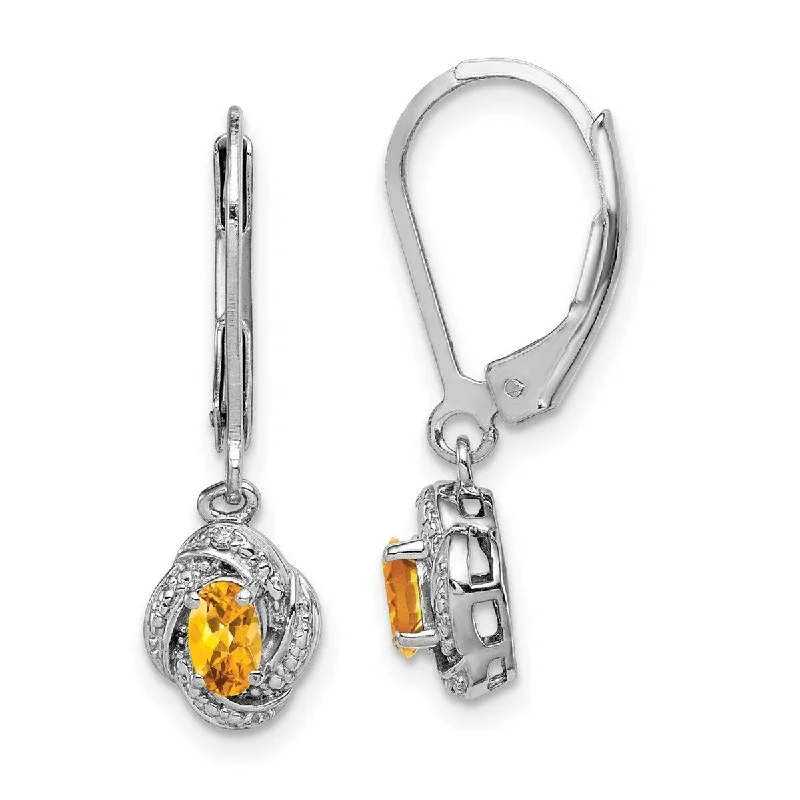 Drop Earrings with Embossed Patterns -Curata 925 Sterling Silver Dangle Polished Leverback Diamond and Citrine Earrings - 26x7mm Wide