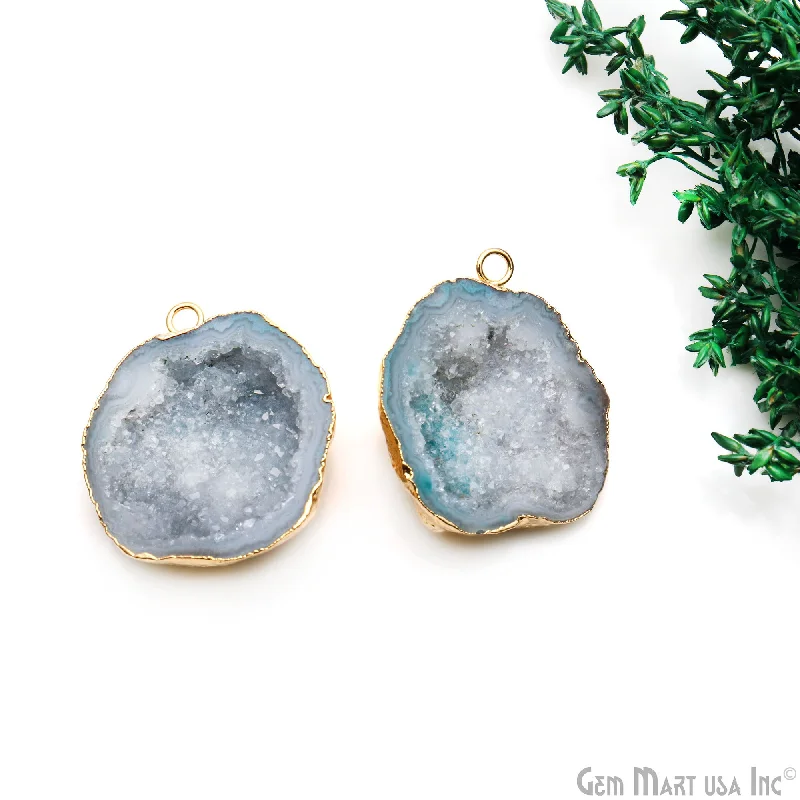 Rings with coral stones for vibrant pop -Geode Druzy 29x36mm Organic Gold Electroplated Single Bail Gemstone Earring Connector 1 Pair