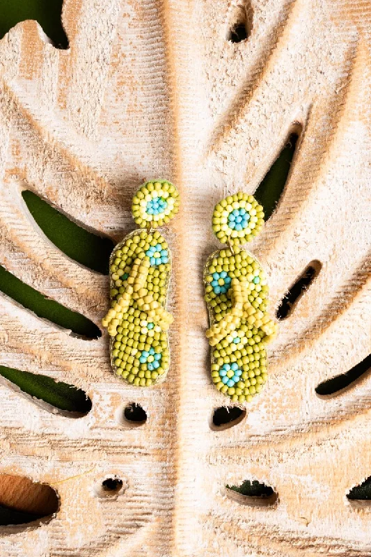 Waterproof Drop Earrings for Outdoor -SALE! Flower Power Mint Flip Flop Seed Bead Earrings