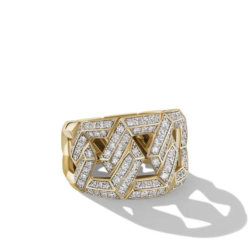 Dainty rings with subtle engraved star motifs -Carlyle Ring in 18K Yellow Gold with Pavé Diamonds