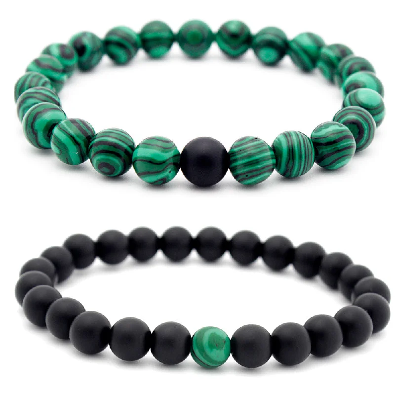 Bangles with vibrant peridot for green pop -Wholesale 8mm matte black frosted stone malachite couple Bracelet