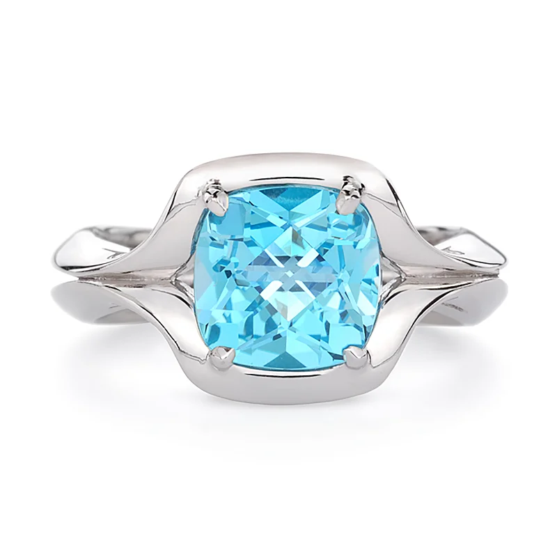 Rings with polished opal for iridescent beauty -Duet Blue Topaz and White Gold Ring