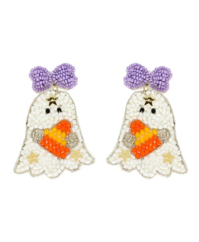 Large Drop Earrings for Statement -Beaded Ghost in Bows Earrings