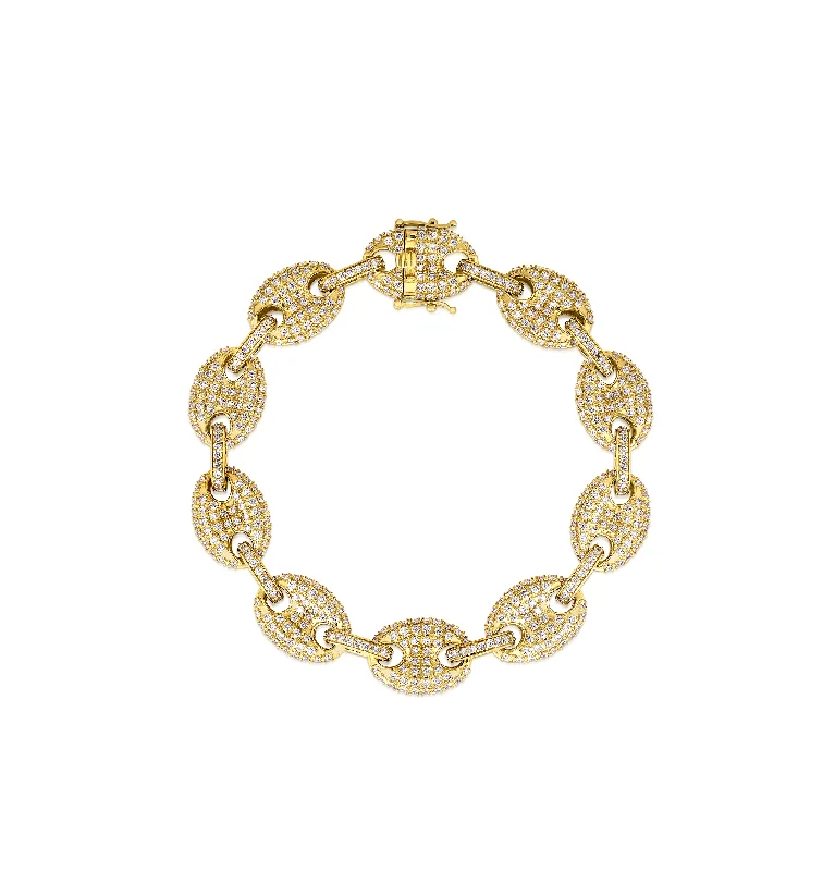 Leather bracelets with adjustable clasp for comfort -Sabel Collection Yellow Gold Diamond Cluster Oval Link Bracelet