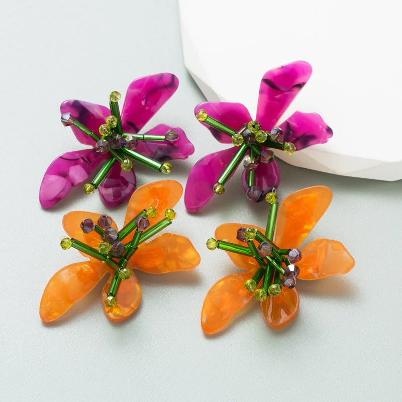 Drop Earrings for Concert Look -Wholesale Colorful Acrylic Flower Earrings