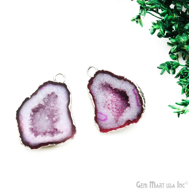 Rings with engraved constellations for stargazers -Geode Druzy 22x32mm Organic Silver Electroplated Single Bail Gemstone Earring Connector 1 Pair