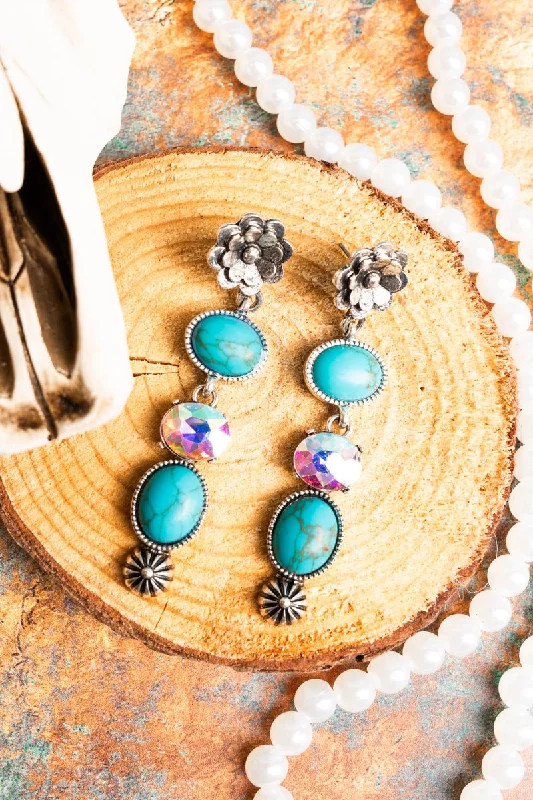 Drop Earrings with Filigree Work -TIPI  Tabitha Turquoise and Silvertone Drop Earrings