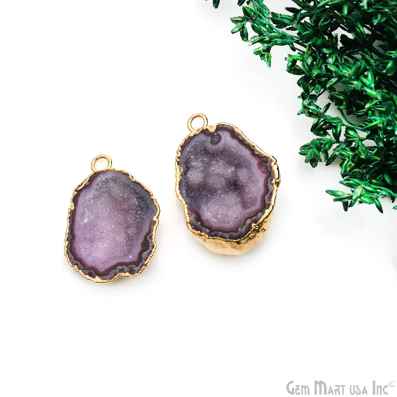 Gold rings with intricate celtic knot patterns -Geode Druzy 34x22mm Organic Gold Electroplated Single Bail Gemstone Earring Connector 1 Pair