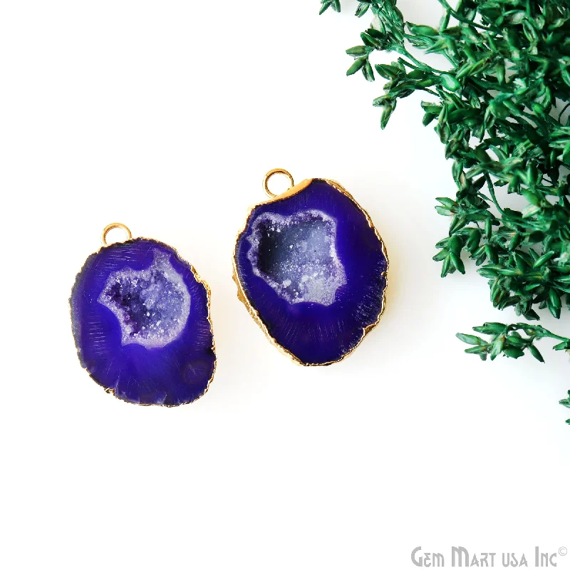 Rings with wide bands for statement wear -Geode Druzy 24x32mm Organic Gold Electroplated Single Bail Gemstone Earring Connector 1 Pair