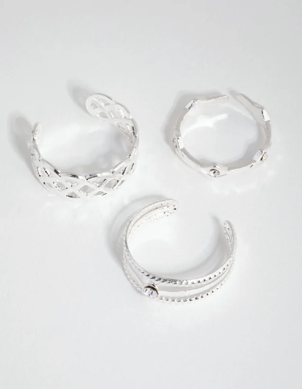 Rings with matte gold for subtle luxury -Silver Lattace & Station Toe Ring Pack