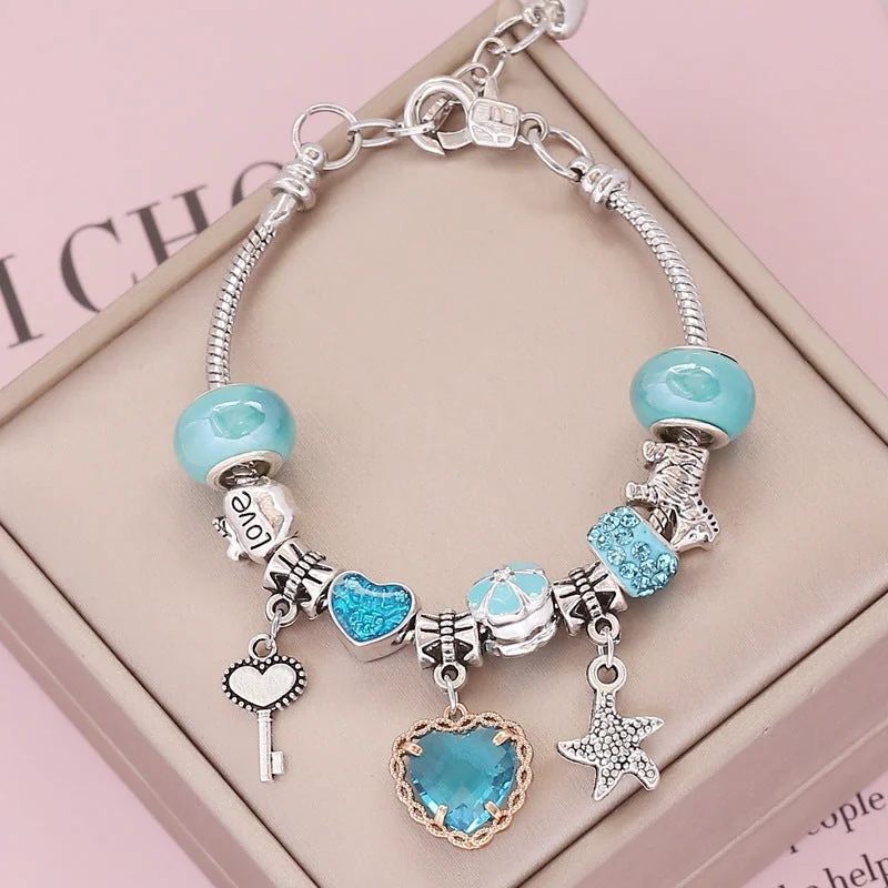 Bracelets with faceted aquamarine for sea glow -Wholesale DIY Love Crystal Glass Alloy Bracelet