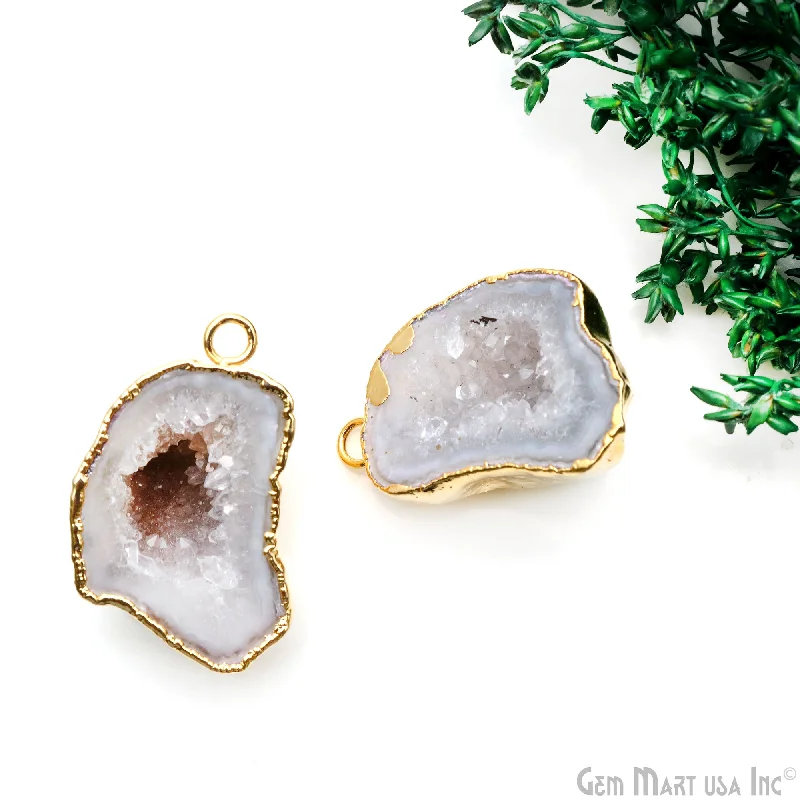 Rings with shield-shaped stones for boldness -Geode Druzy 31x20mm Organic Gold Electroplated Single Bail Gemstone Earring Connector 1 Pair