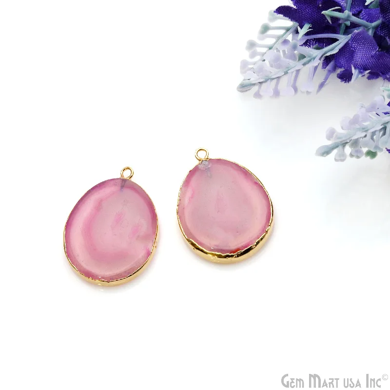 Rings with twisted rose gold band designs -Agate Slice 29x20mm Gold Electroplated Gemstone Earring Connector 1 Pair