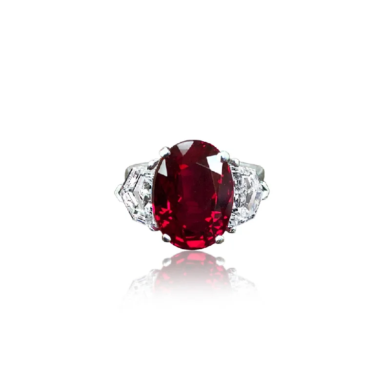 Rings with black diamond for striking contrast -Sabel Collection Platinum Oval Thai Ruby and Shield Side Diamond Ring