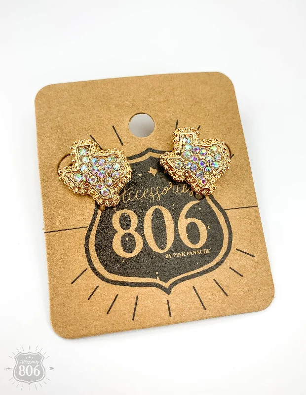 Drop Earrings for Formal Attire -Rhinestoned Texas Gold Post Earrings