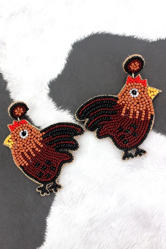 Drop Earrings for Shopping Trip -Viola Rooster Seed Bead Earrings