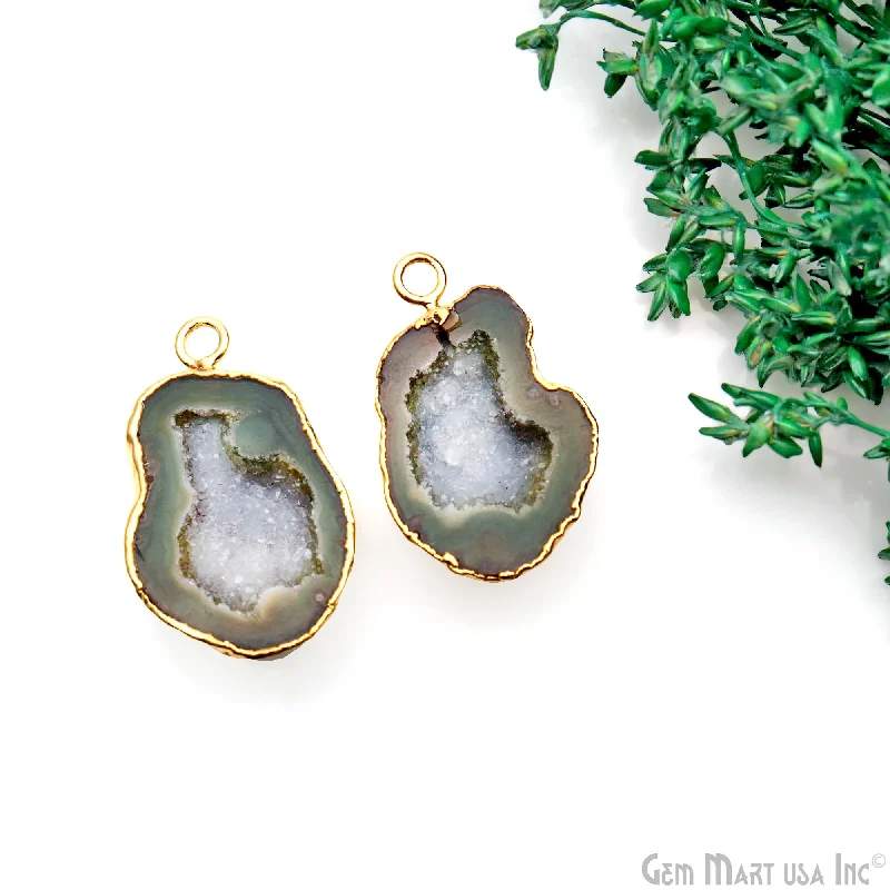 Rings with claw-set amethyst for security -Geode Druzy 32x19mm Organic Gold Electroplated Single Bail Gemstone Earring Connector 1 Pair