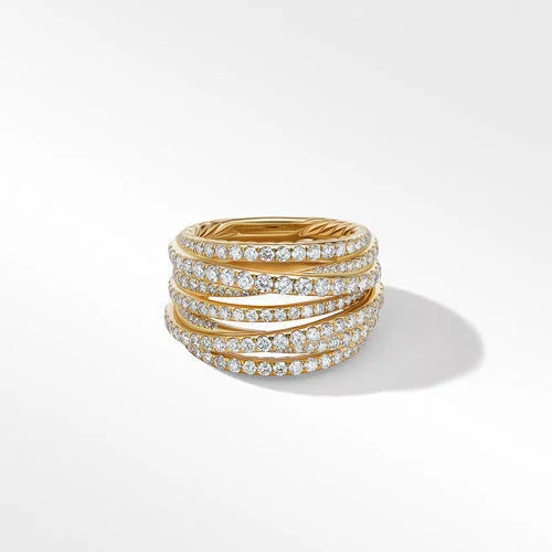 Rings with hexagon-cut stones for trendiness -Pavé Crossover Ring in 18K Yellow Gold with Diamonds, Size 8